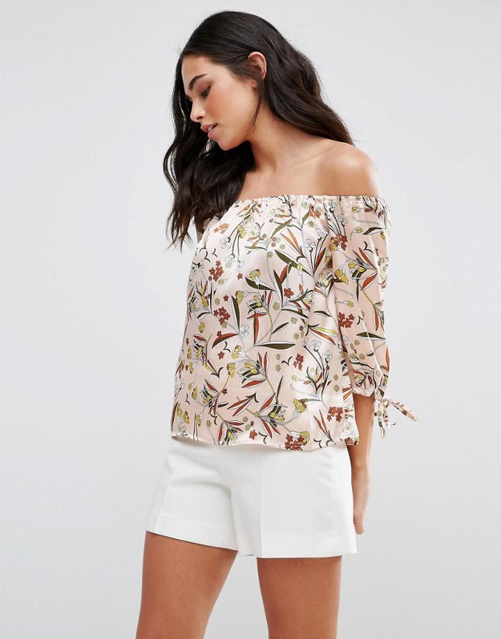 Influence Floral Satin Bardot Top - Multi