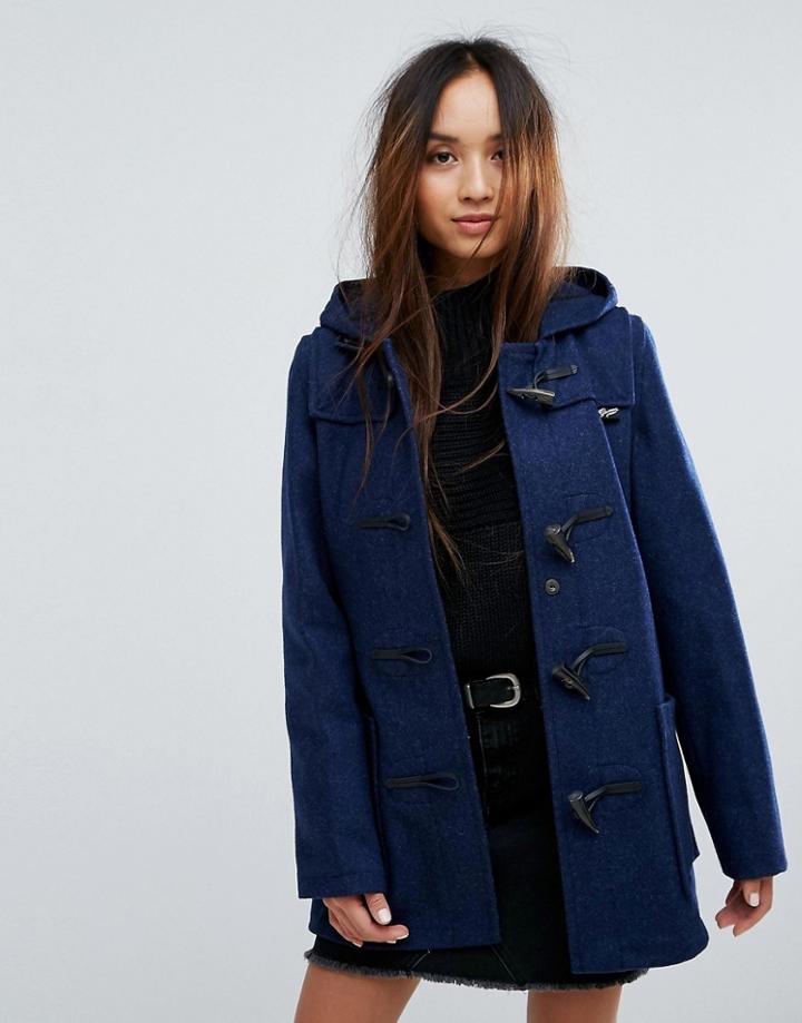 Gloverall Mid Slim Wool Blend Duffle Coat - Blue