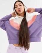 Monki Cropped Color Block Hoodie In Cream And Purple