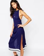 Faithfull Tuscany Midi Dress With Side Split - Blue