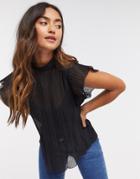 Asos Design Short Sleeve Pleated Top In Black