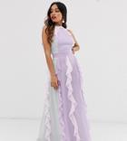 True Decadence Petite Delicate Halter Neck Maxi Dress With Waterfall Skirt In Tonal Pastel - Multi