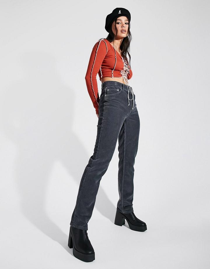Asos Design Mid Rise '90s' Straight Leg Jeans In Granite Cord-grey