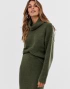 Asos Design Fluffy Sweater With Cowl Neck In Recycled Blend - Green