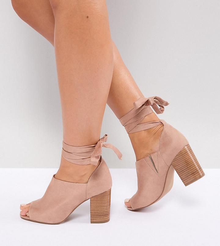 Asos Omen Wide Fit Tie Leg Heeled Shoes - Beige