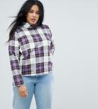 Asos Curve Funnel Neck Check Long Sleeve Top-multi