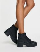 River Island Rubberized Palladium Heeled Boot In Black