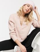 New Look Ribbed Button Down Cardigan In Pink
