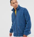 Asos Design Tall Zip Through Borg Jacket In Blue