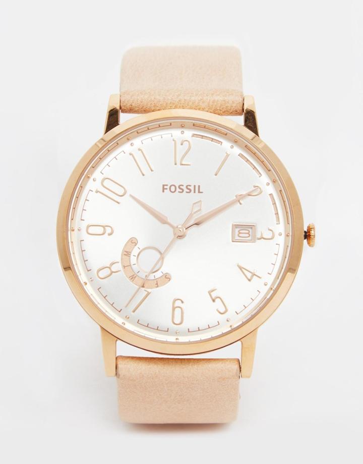 Fossil Rose Gold Vintage Muse Leather Watch - Beige