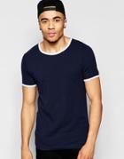 Asos Muscle T-shirt With Contrast Ringer - Navy