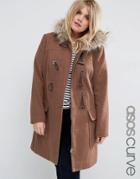 Asos Curve Wool Blend Faux Fur Hooded Duffle Coat - Pink