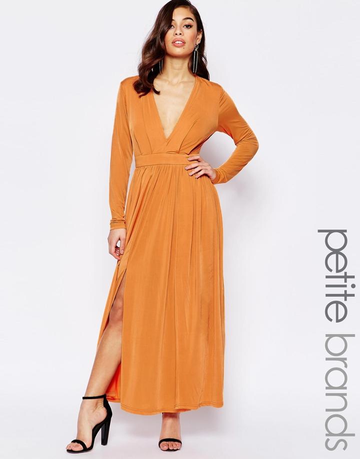 Lipstick Boutique Petite Maxi Dress With Thigh Split And Plunge Neckline - Burnt Orange