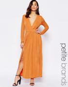 Lipstick Boutique Petite Maxi Dress With Thigh Split And Plunge Neckline - Burnt Orange