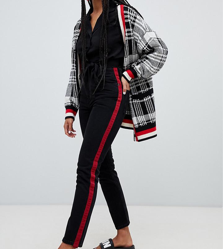 Monki Kimomo High Waist Mom Jeans With Organic Cotton And Side Stripe Detail In Black