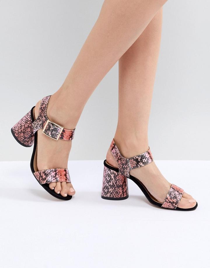 Asos Design Humming Bird Mid Block Heeled Sandals - Pink