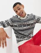 Burton Menswear Christmas Fairisle Sweater In White - White
