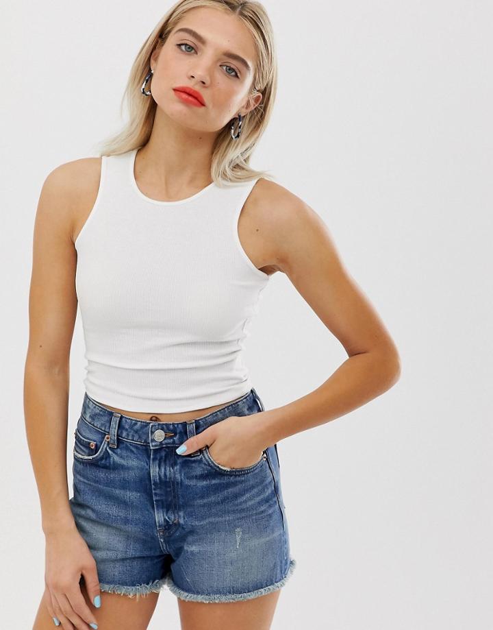 Monki Ribbed Tank Top In White - White