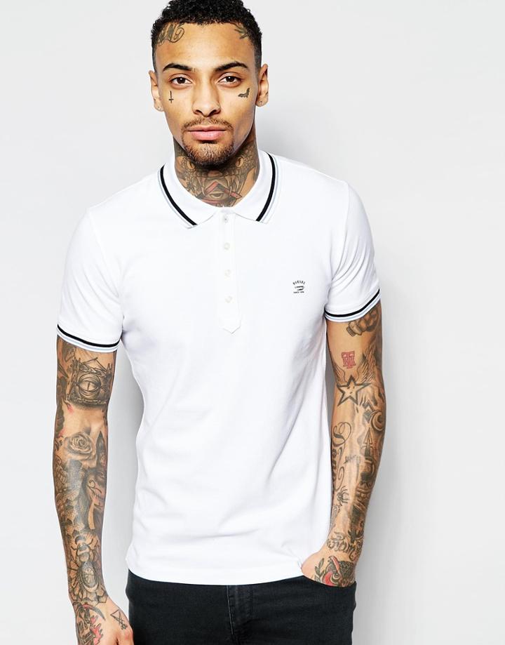 Diesel Polo T-bleach Slim Fit Pique Bleach Denim Collar And Pocket In White - White