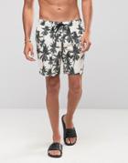 Asos Swim Shorts With Palm Print In Mid Length - Beige