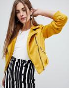 New Look Suedette Biker Jacket - Yellow