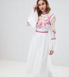Frock And Frill Embellished Top Pleated Midaxi Dress - White