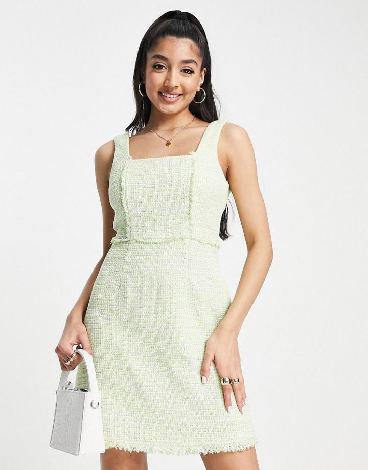 Miss Selfridge Boucle Pinny Dress In Green-multi