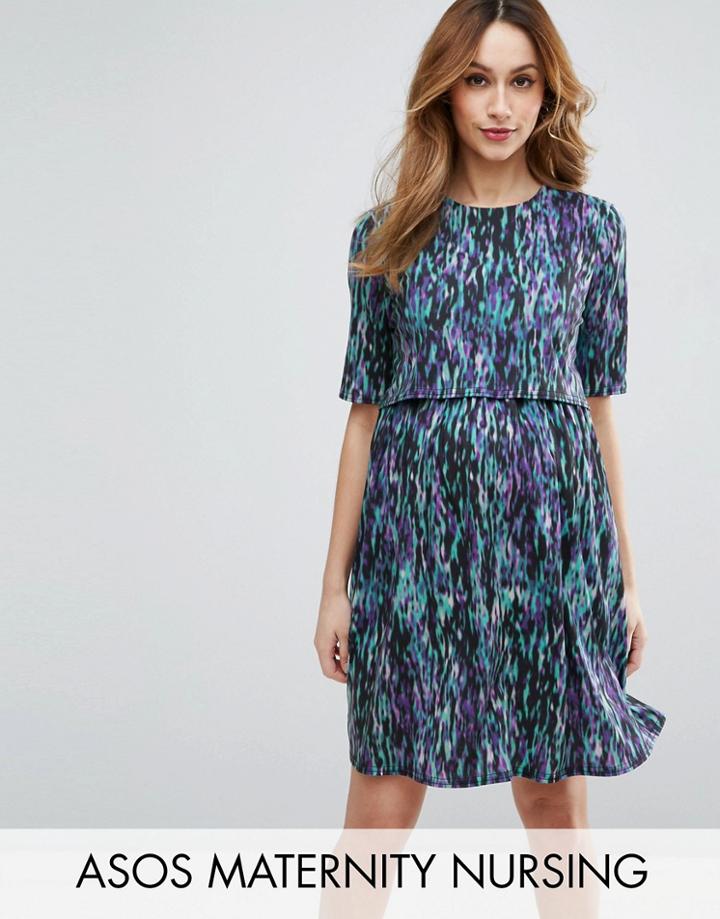 Asos Maternity Nursing Print Double Layer Dress - Multi