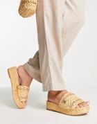 River Island Raffia Flatform Sandals With Chain Detail In Brown