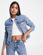 Miss Selfridge Jewel Denim Jacket In Mid Wash Blue