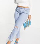 Asos Design Curve Farleigh High Rise Slim Mom Jeans With Rips In Light Wash Blue