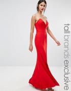 Jarlo Tall Helena Deep Sweetheart Plunge Front Maxi Dress - Red