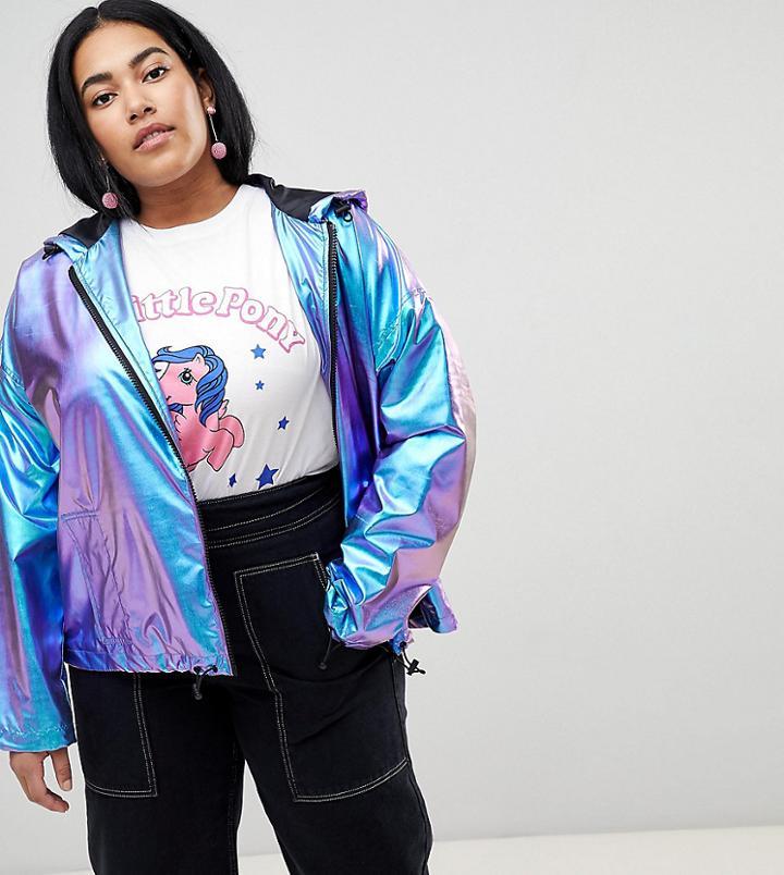 Asos Design Curve Metallic Wind Breaker Jacket - Blue