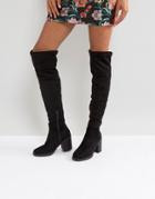 Truffle Collection Chunky Heel Stretch Over Knee Boot - Black