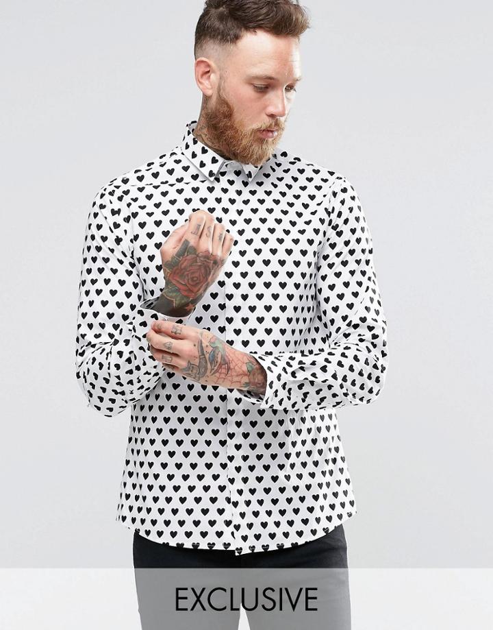 Noose & Monkey Shirt With All Over Heart Print - White