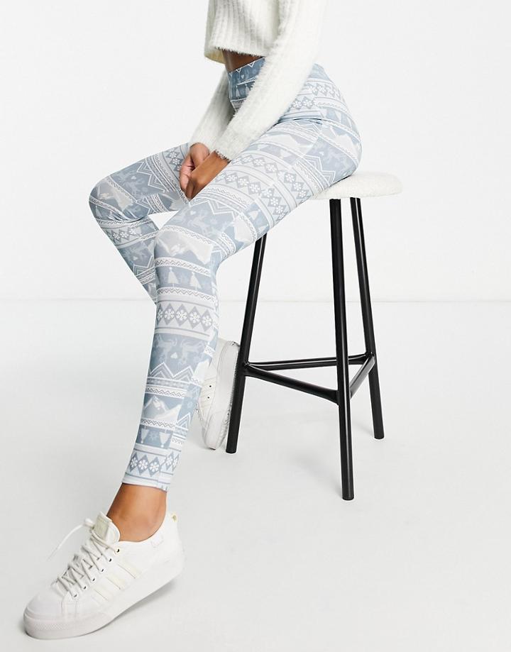 Asos Design Christmas Leggings In Fair Isle Print-multi