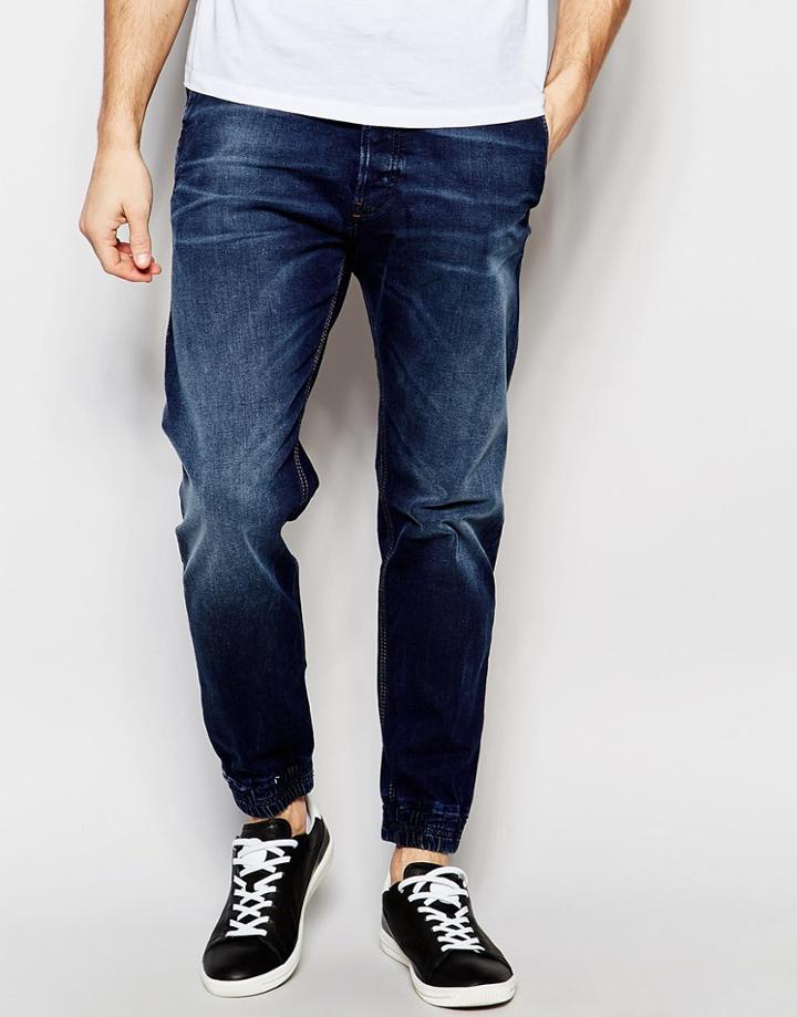 Diesel Jog Jeans Duff 845s Cuffed Tapered Fit Stretch Dark Blasted Wash - Dark Wash