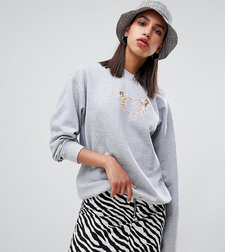 Adolescent Clothing Oversized Sweatshirt With Cherub Graphic - Gray