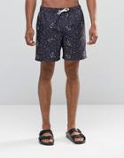 Asos Swim Shorts With Anchor Print In Mid Length - Navy