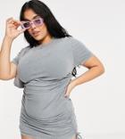 Asos Design Curve Mini T-shirt Dress With Ruching Detail In Blue Acid Wash-blues