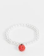 Asos Design Bracelet With Pearl And Beaded Strawberry-multi