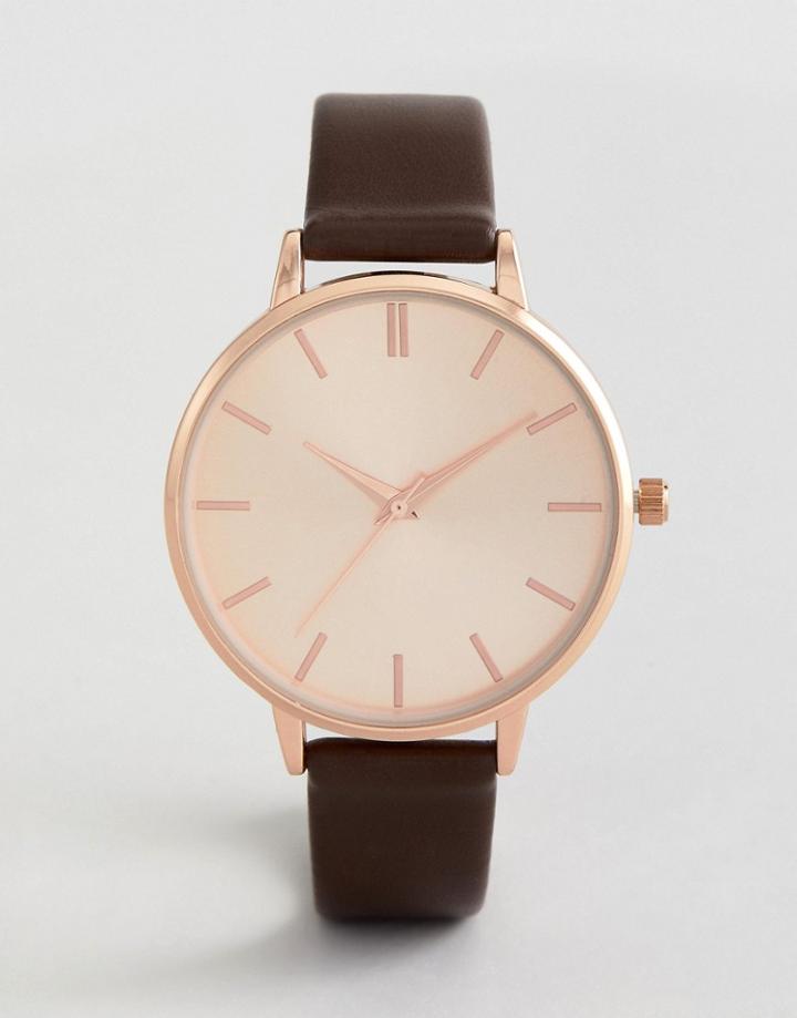 New Look Faux Leather Strap Watch - Brown