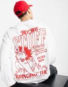 Asos Design Oversized Long Sleeve T-shirt In White With Hot Sauce Back Print