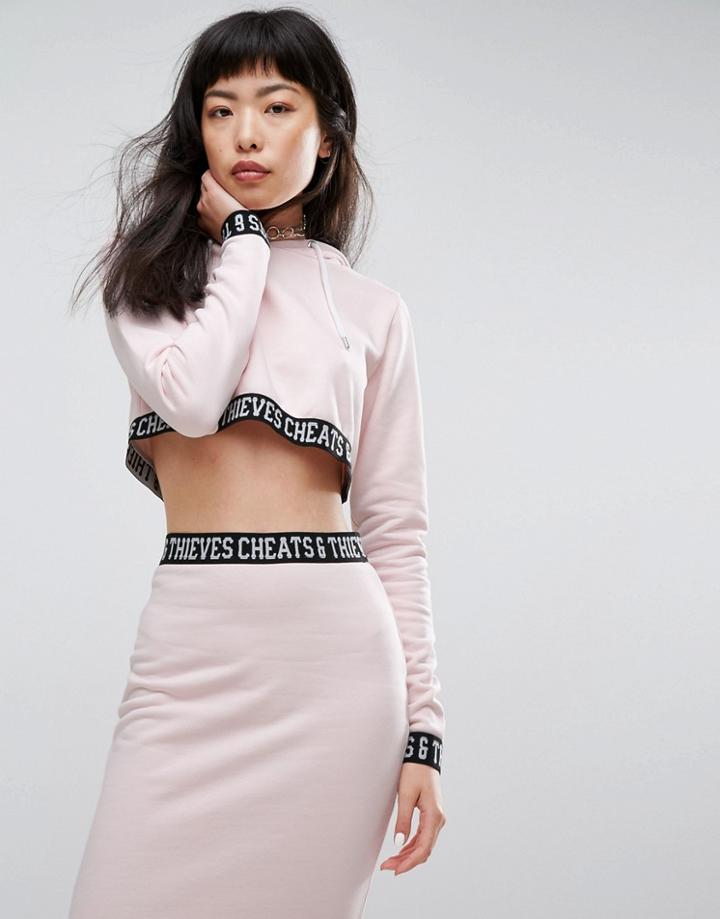 Cheats & Thieves Crop Hoody With Logo Tape - Pink