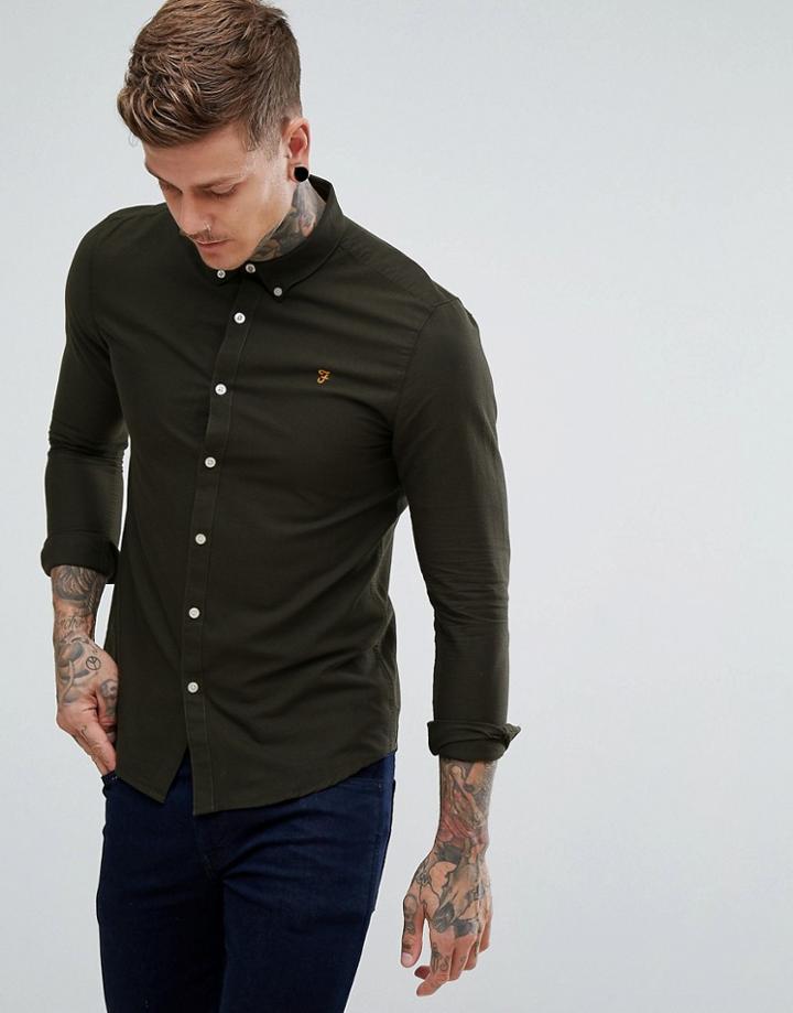 Farah Brewer Slim Fit Oxford Shirt In Green - Green