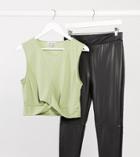 In The Style Plus X Courtney Black Activewear Cross Front Crop Top In Olive-green