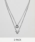 Icon Brand Matte Black Shapes Necklace In 2 Pack Exclusive To Asos - Black