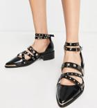 Asos Design Wide Fit Modish Hardware Point Flat Shoes In Black