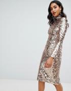 Tfnc High Neck Sequin Midi Dress In Gold - Gold