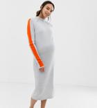 Asos Design Maternity High Neck Midi Dress With Tipping-gray